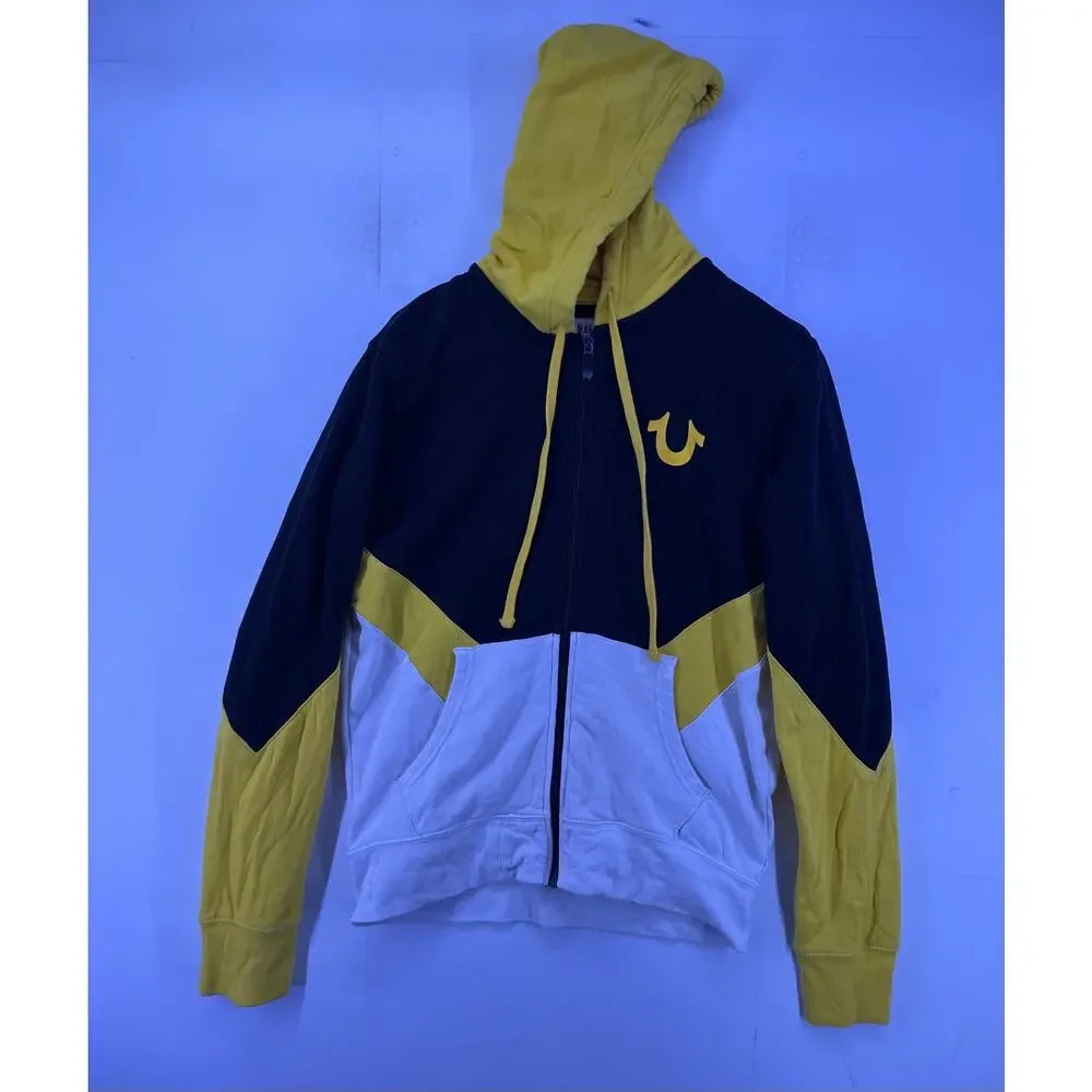 True Religion Black and Yellow Zip Up Hoodie Size Small